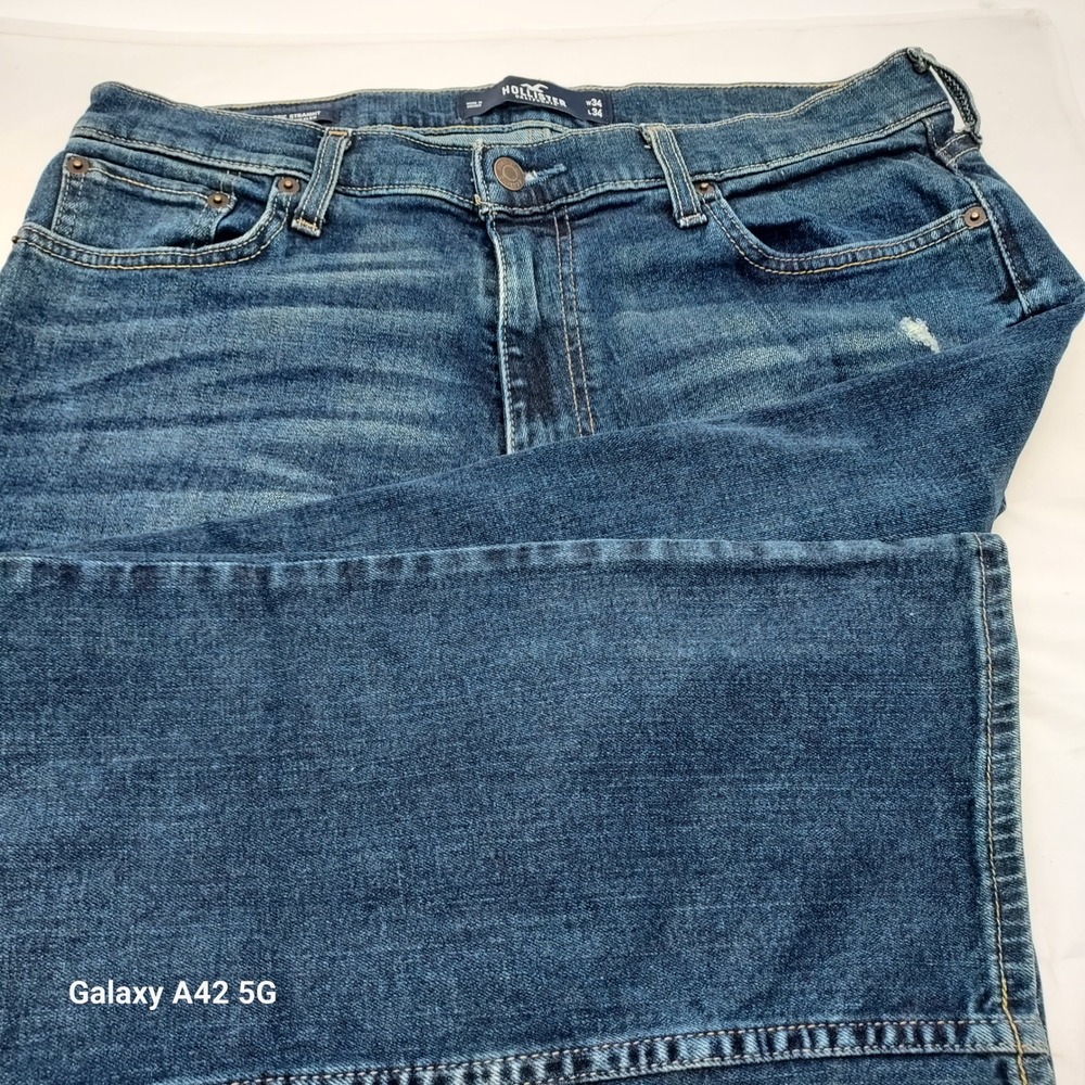Hollister Epic Flex Classic Straight Distressed Blue Jeans 34x33 331D2094